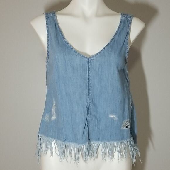 American Eagle Chambray Fringe Tank Top - Picture 1 of 6